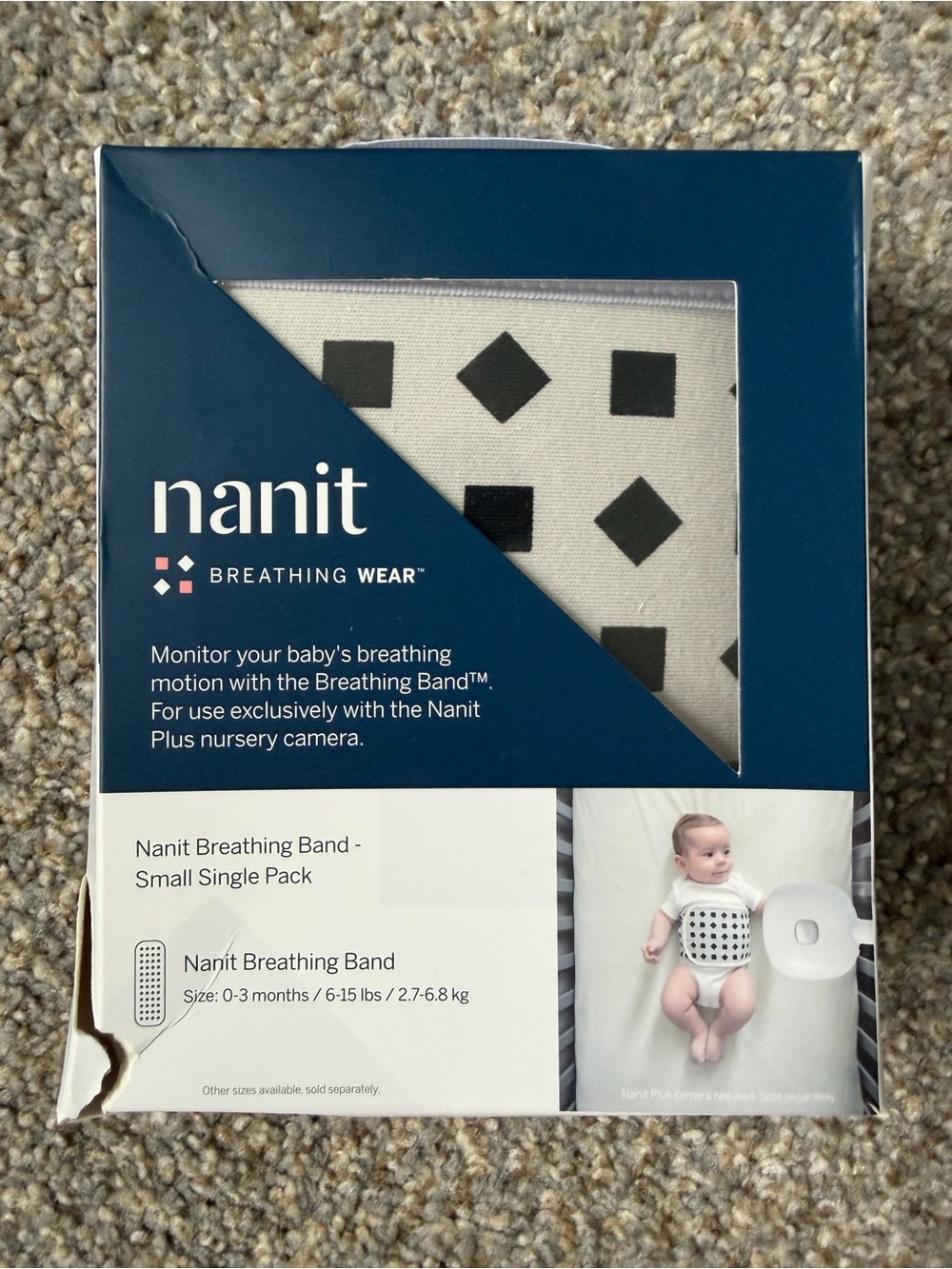Nanit Breathing Band Small - White with Black Diamond Print
